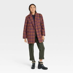 a new day Purple and Orange Plaid Blazer